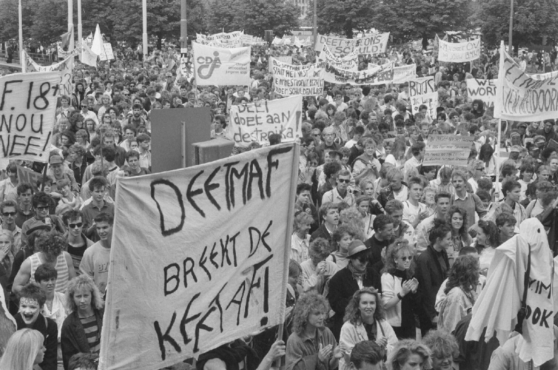 Protest tegen invoering studiefinanciering, Den haag 1988