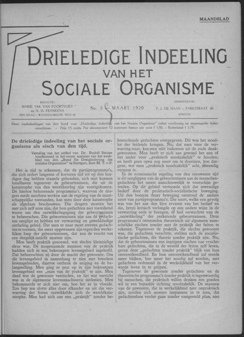 'Bond voor Driegeleding' 1920